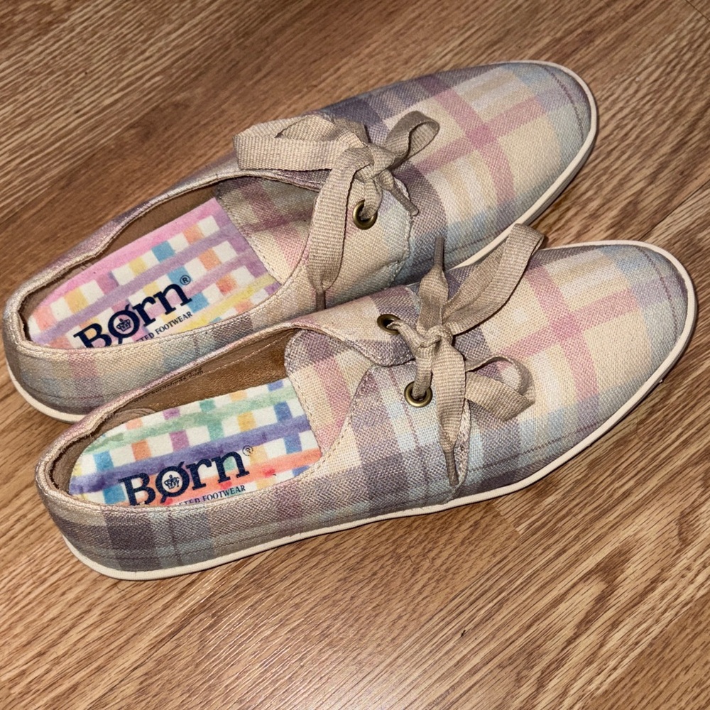 Born Women's Pastel Plaid Canvas Lace-Up Sneakers - Pink, Blue, Cream